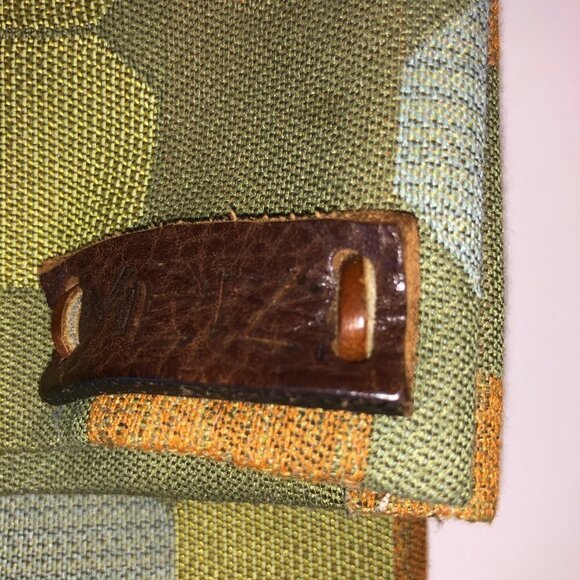 Shoulder Handbag Green Fabric Geometric Design Fold Over Leather Strap Crossbody - Picture 9 of 10